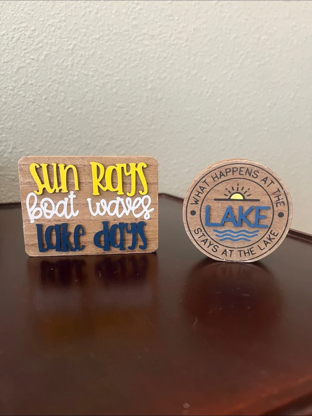 New Hobby Lobby Lake-Themed Wooden Plaque Duo in Yellow, White & Blue